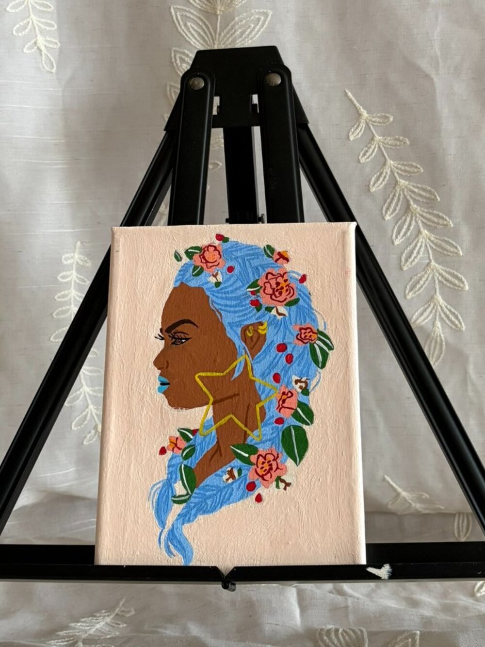 Hand Painted Floral Woman Portrait Canvas 6x8